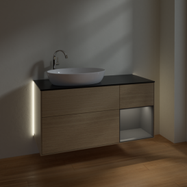 Тумба под раковину Villeroy & Boch Finion 120х50,1 см с подсветкой МДФ шпон дуба/стекло черное матовое G932GKPC