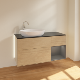 Тумба под раковину Villeroy & Boch Finion 120х50,1 см с подсветкой МДФ шпон дуба/стекло черное матовое G932GKPC