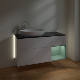 Тумба под раковину Villeroy & Boch Finion 120х50,1 см с подсветкой МДФ глянцевый белый лак/стекло черное матовое G932GMGF