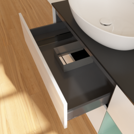 Тумба под раковину Villeroy & Boch Finion 120х50,1 см с подсветкой МДФ глянцевый белый лак/стекло черное матовое G932GMGF