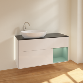 Тумба під раковину Villeroy & Boch Finion 120х50,1 см з підсвіткою МДФ білий глянцевий лак/скло чорне матове G932GMGF