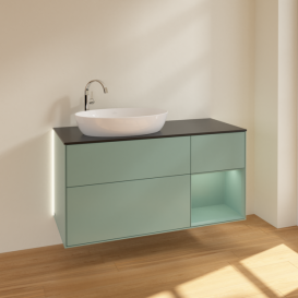 Тумба под раковину Villeroy & Boch Finion 120х50,1 см с подсветкой МДФ оливковый матовый лак/стекло черное матовое G932GMGM