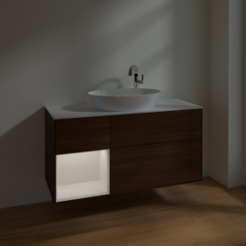 Тумба под раковину Villeroy & Boch Finion 120х50,1 см с подсветкой МДФ шпон грецкого ореха/стекло белое матовое F941GFGN