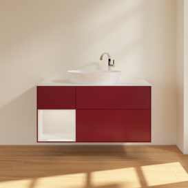 Тумба під раковину Villeroy & Boch Finion 120х50,1 см з підсвічуванням МДФ півонія матовий лак/скло біле матове F941GFHB