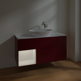 Тумба під раковину Villeroy & Boch Finion 120х50,1 см з підсвічуванням МДФ півонія матовий лак/скло біле матове F941GFHB