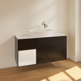 Тумба под раковину Villeroy & Boch Finion 120х50,1 см с подсветкой МДФ черный матовый лак/стекло белое матовое F941GFPD