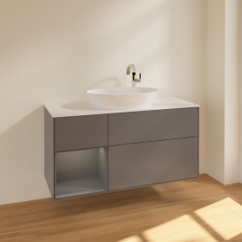 Тумба под раковину Villeroy & Boch Finion 120х50,1 см с подсветкой МДФ антрацит матовый лак/стекло белое матовое F941GKGK