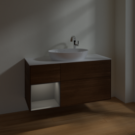 Тумба под раковину Villeroy & Boch Finion 120х50,1 см с подсветкой МДФ шпон грецкого ореха/стекло белое матовое F941GKGN