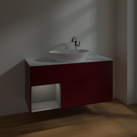 Тумба под раковину Villeroy & Boch Finion 120х50,1 см с подсветкой МДФ пион матовый лак/стекло белое матовое F941GKHB