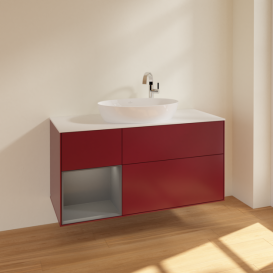 Тумба под раковину Villeroy & Boch Finion 120х50,1 см с подсветкой МДФ пион матовый лак/стекло белое матовое F941GKHB