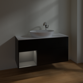 Тумба под раковину Villeroy & Boch Finion 120х50,1 см с подсветкой МДФ черный матовый лак/стекло белое матовое F941GKPD