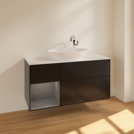 Тумба под раковину Villeroy & Boch Finion 120х50,1 см с подсветкой МДФ черный матовый лак/стекло белое матовое F941GKPD