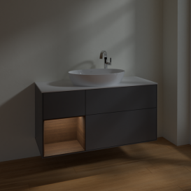 Тумба под раковину Villeroy & Boch Finion 120х50,1 см с подсветкой МДФ антрацит матовый лак/стекло белое матовое F941GNGK