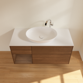 Тумба под раковину Villeroy & Boch Finion 120х50,1 см с подсветкой МДФ шпон грецкого ореха/стекло белое матовое F941GNGN