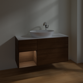 Тумба под раковину Villeroy & Boch Finion 120х50,1 см с подсветкой МДФ шпон грецкого ореха/стекло белое матовое F941GNGN