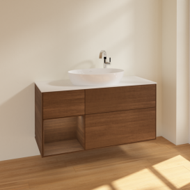 Тумба под раковину Villeroy & Boch Finion 120х50,1 см с подсветкой МДФ шпон грецкого ореха/стекло белое матовое F941GNGN