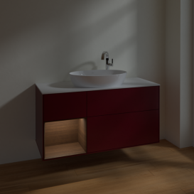 Тумба под раковину Villeroy & Boch Finion 120х50,1 см с подсветкой МДФ пион матовый лак/стекло белое матовое F941GNHB