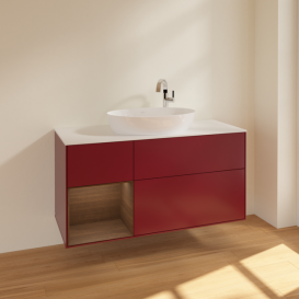 Тумба под раковину Villeroy & Boch Finion 120х50,1 см с подсветкой МДФ пион матовый лак/стекло белое матовое F941GNHB