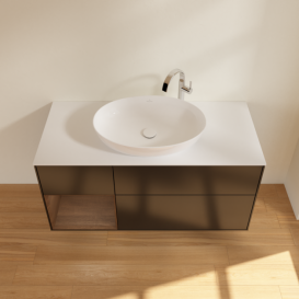 Тумба под раковину Villeroy & Boch Finion 120х50,1 см с подсветкой МДФ черный матовый лак/стекло белое матовое F941GNPD