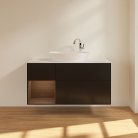 Тумба под раковину Villeroy & Boch Finion 120х50,1 см с подсветкой МДФ черный матовый лак/стекло белое матовое F941GNPD