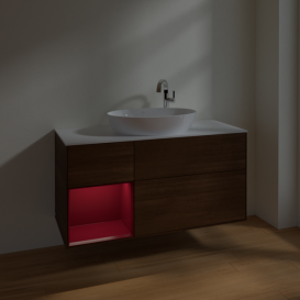 Тумба под раковину Villeroy & Boch Finion 120х50,1 см с подсветкой МДФ шпон грецкого ореха/стекло белое матовое F941HBGN