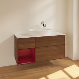 Тумба под раковину Villeroy & Boch Finion 120х50,1 см с подсветкой МДФ шпон грецкого ореха/стекло белое матовое F941HBGN