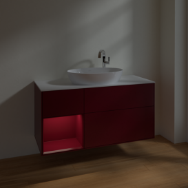 Тумба под раковину Villeroy & Boch Finion 120х50,1 см с подсветкой МДФ пион матовый лак/стекло белое матовое F941HBHB