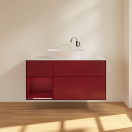 Тумба под раковину Villeroy & Boch Finion 120х50,1 см с подсветкой МДФ пион матовый лак/стекло белое матовое F941HBHB