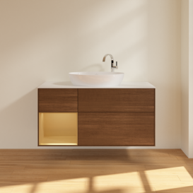 Тумба под раковину Villeroy & Boch Finion 120х50,1 см с подсветкой МДФ шпон грецкого ореха/стекло белое матовое F941HFGN