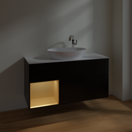 Тумба под раковину Villeroy & Boch Finion 120х50,1 см с подсветкой МДФ черный матовый лак/стекло белое матовое F941HFPD