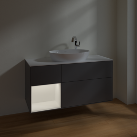 Тумба под раковину Villeroy & Boch Finion 120х50,1 см с подсветкой МДФ антрацит матовый лак/стекло белое матовое F941MTGK