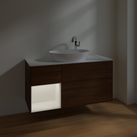 Тумба под раковину Villeroy & Boch Finion 120х50,1 см с подсветкой МДФ шпон грецкого ореха/стекло белое матовое F941MTGN