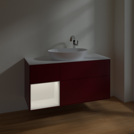 Тумба под раковину Villeroy & Boch Finion 120х50,1 см с подсветкой МДФ пион матовый лак/стекло белое матовое F941MTHB