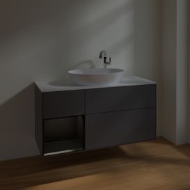Тумба под раковину Villeroy & Boch Finion 120х50,1 см с подсветкой МДФ антрацит матовый лак/стекло белое матовое F941PDGK