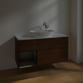 Тумба под раковину Villeroy & Boch Finion 120х50,1 см с подсветкой МДФ шпон грецкого ореха/стекло белое матовое F941PDGN