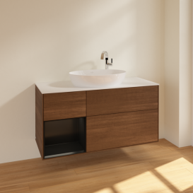 Тумба под раковину Villeroy & Boch Finion 120х50,1 см с подсветкой МДФ шпон грецкого ореха/стекло белое матовое F941PDGN