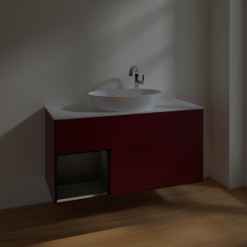 Тумба под раковину Villeroy & Boch Finion 120х50,1 см с подсветкой МДФ пион матовый лак/стекло белое матовое F941PDHB