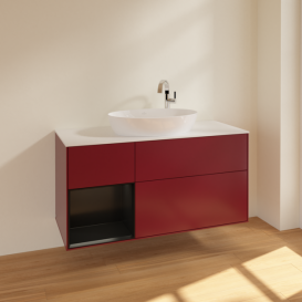 Тумба под раковину Villeroy & Boch Finion 120х50,1 см с подсветкой МДФ пион матовый лак/стекло белое матовое F941PDHB