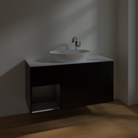 Тумба под раковину Villeroy & Boch Finion 120х50,1 см с подсветкой МДФ черный матовый лак/стекло белое матовое F941PDPD