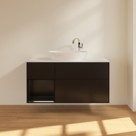 Тумба под раковину Villeroy & Boch Finion 120х50,1 см с подсветкой МДФ черный матовый лак/стекло белое матовое F941PDPD