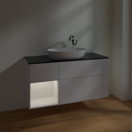 Тумба под раковину Villeroy & Boch Finion 120х50,1 см с подсветкой МДФ глянцевый белый лак/стекло черное матовое F942GFGF