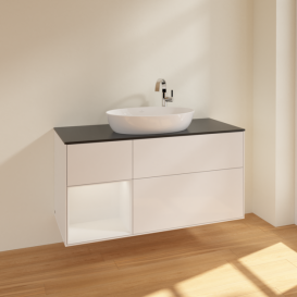 Тумба под раковину Villeroy & Boch Finion 120х50,1 см с подсветкой МДФ глянцевый белый лак/стекло черное матовое F942GFGF