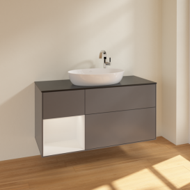 Тумба под раковину Villeroy & Boch Finion 120х50,1 см с подсветкой МДФ антрацит матовый лак/стекло черное матовое F942GFGK