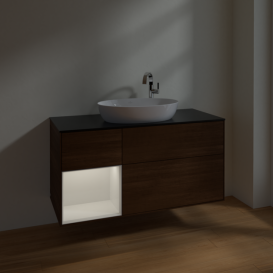 Тумба под раковину Villeroy & Boch Finion 120х50,1 см с подсветкой МДФ шпон грецкого ореха/стекло черное матовое F942GFGN