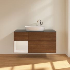 Тумба под раковину Villeroy & Boch Finion 120х50,1 см с подсветкой МДФ шпон грецкого ореха/стекло черное матовое F942GFGN