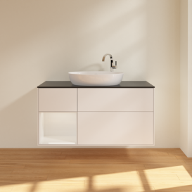 Тумба под раковину Villeroy & Boch Finion 120х50,1 см с подсветкой МДФ белый матовый лак/стекло черное матовое F942GFMT