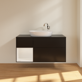 Тумба под раковину Villeroy & Boch Finion 120х50,1 см с подсветкой МДФ черный матовый лак/стекло черное матовое F942GFPD