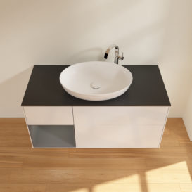 Тумба под раковину Villeroy & Boch Finion 120х50,1 см с подсветкой МДФ глянцевый белый лак/стекло черное матовое F942GKGF