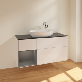 Тумба под раковину Villeroy & Boch Finion 120х50,1 см с подсветкой МДФ глянцевый белый лак/стекло черное матовое F942GKGF