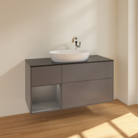 Тумба под раковину Villeroy & Boch Finion 120х50,1 см с подсветкой МДФ антрацит матовый лак/стекло черное матовое F942GKGK